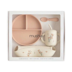 Mushie® silikonski set za hranjenje – Pink Flowers